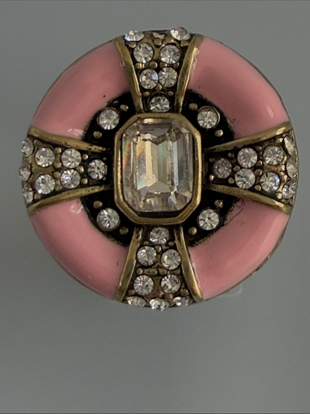 Heidi Daus Pink Enamel & Crystal Round Brooch